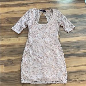 Blush lace open back dress
